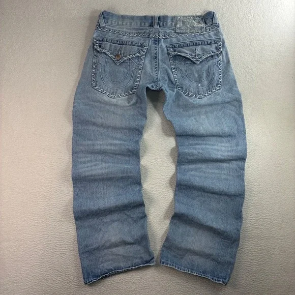 Vintage True Religion Billy Big T Jeans Men 36x33 Blue Faded Baggy Stitching Y2K