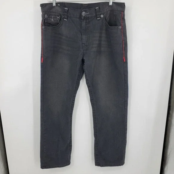 True‎ Religion Ricky Super T Mens 42 Black Jeans Red Contrast Stitch Made in USA