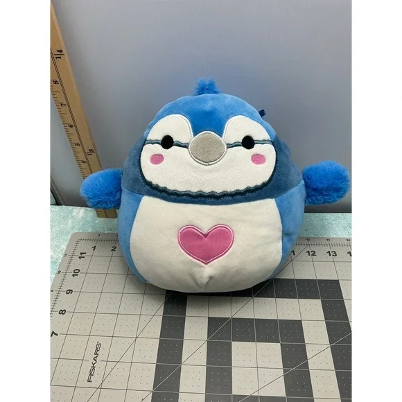 Squishmallows Babs the Blue Jay 8 Inch Valentine Plush with Pink Heart Blue Bird