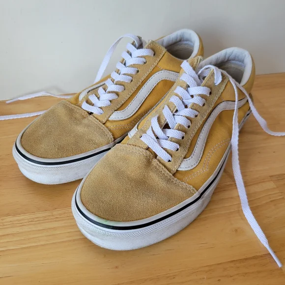 Vans Yellow Suede Sneakers with White Laces Old Skool Skate Low Mustard
