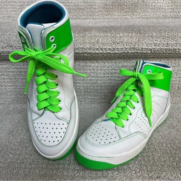 OFF PLAY High Top Sneakers White Green Leather Streetwear Women 10.5-11 Men 9