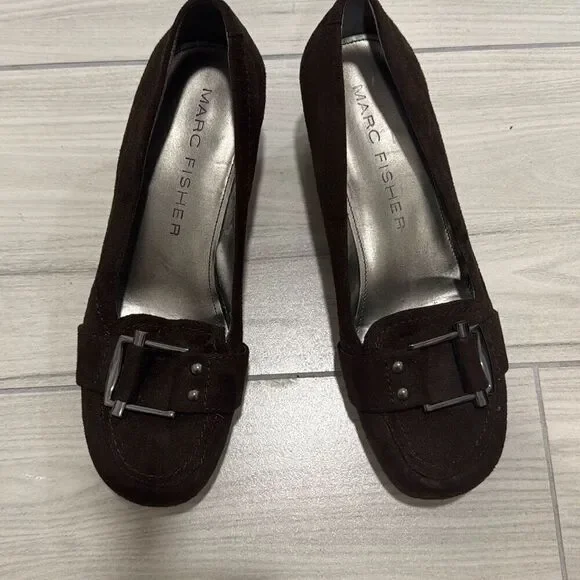 Marc Fischer Brown Wedge Buckle Heel Size‎ 7.5 Women’s