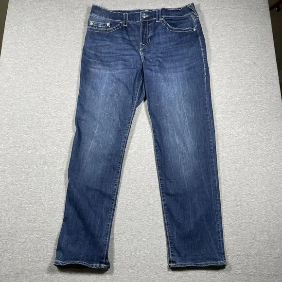 True Religion Jeans Mens 34 Blue Medium Wash Ricki Relaxed Straight Casual
