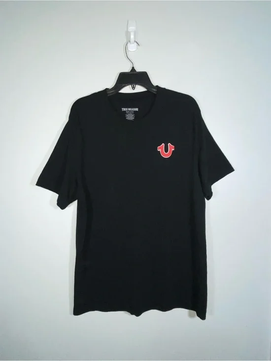 True Religion Black Short-Sleeve Tee with Red Chest Logo