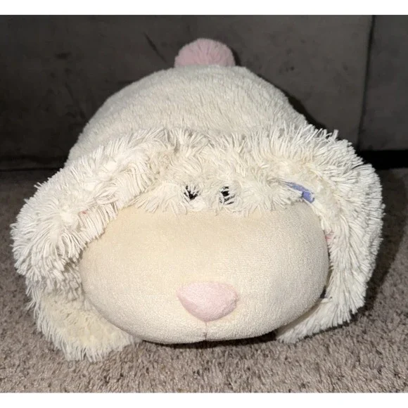 Pillow Pets Bunny Rabbit Plush White Pink Spotted Ears Polka Dot Pink Bottom