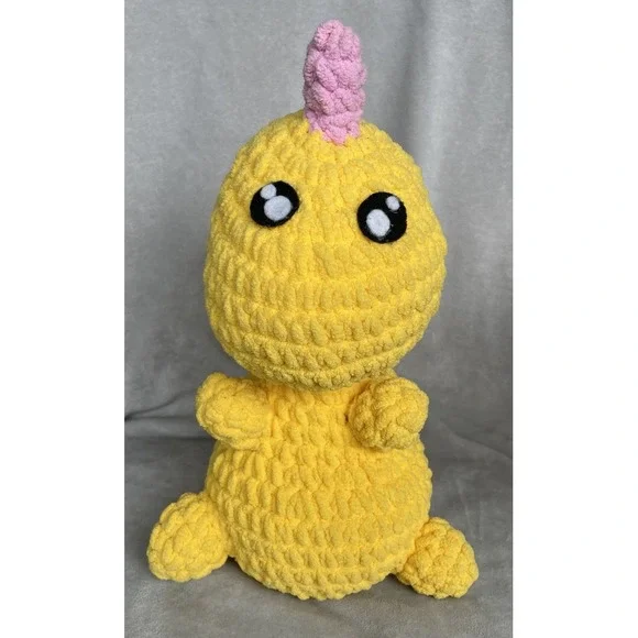 Crochet Dinosaur Yellow Pink Spikes 13 Inch‎ Plush Plushie Handmade
