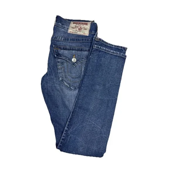 True‎ Religion Section Skinny Jeans Blue Orange Stitch Red Flap Mens 30x34