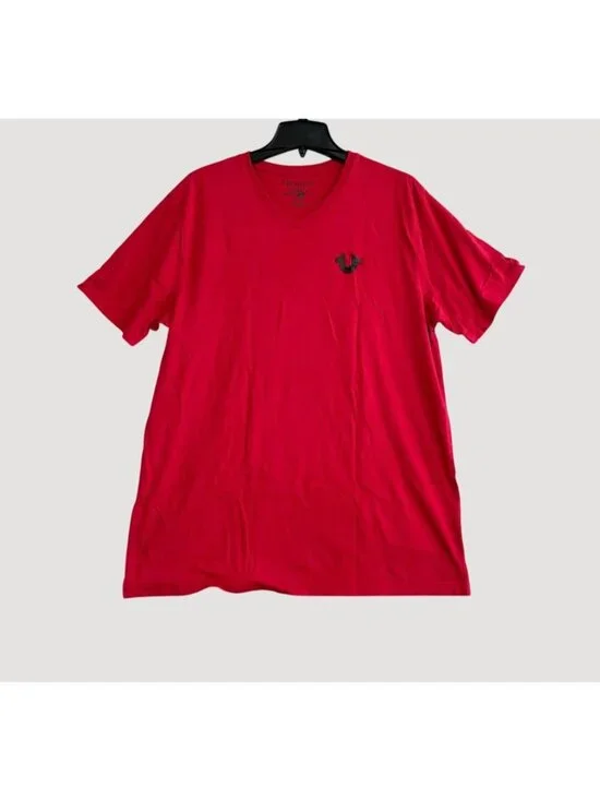 True Religion Men's XL Red V-Neck T-Shirt 100% Cotton Casual Tee P0217