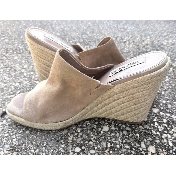 Steve Madden Urge Espadrille Real Leather Suede Wedge Heels Size 8.5
