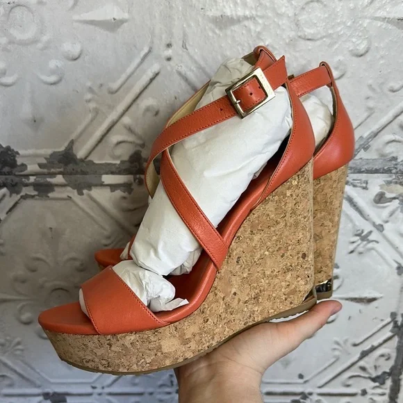Jimmy choo leather Orange Wedge Portia Sandals