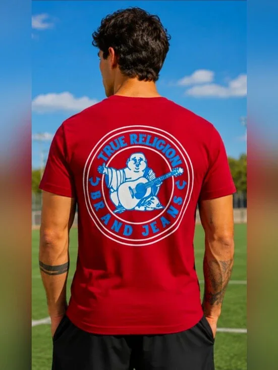 NWT  True Religion Men's Buddha Logo Tee Red Dahlia-Burgundy T Shirt Medium