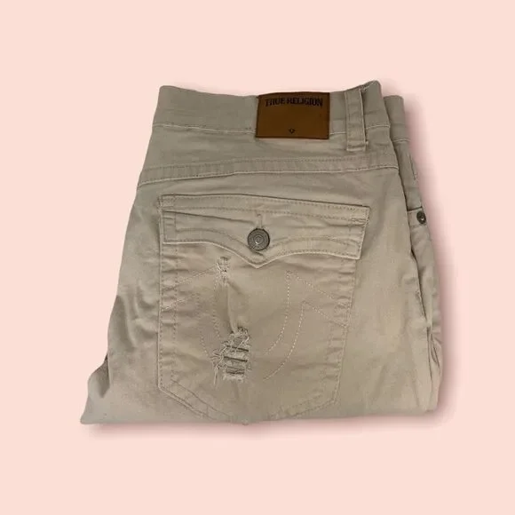 True Religion Geno Relaxed Slim Cream Pants 38 Waist 40 Length 33
