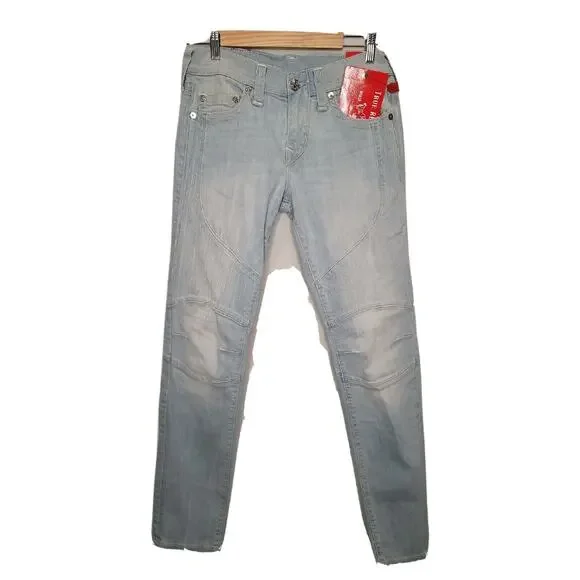 True Religion Men's Blue Kettle Geno No‎ Flap Relaxed Slim Moto Jeans Size 29x34