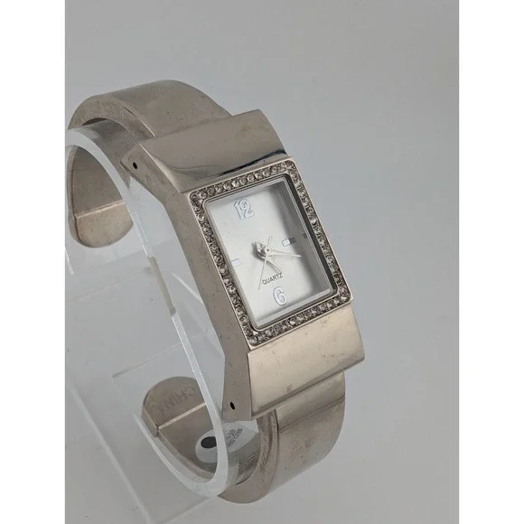Vintage JC Penny Watch Women 22mm Silver Case‎ Crystal Bezel Bangle- New Battery