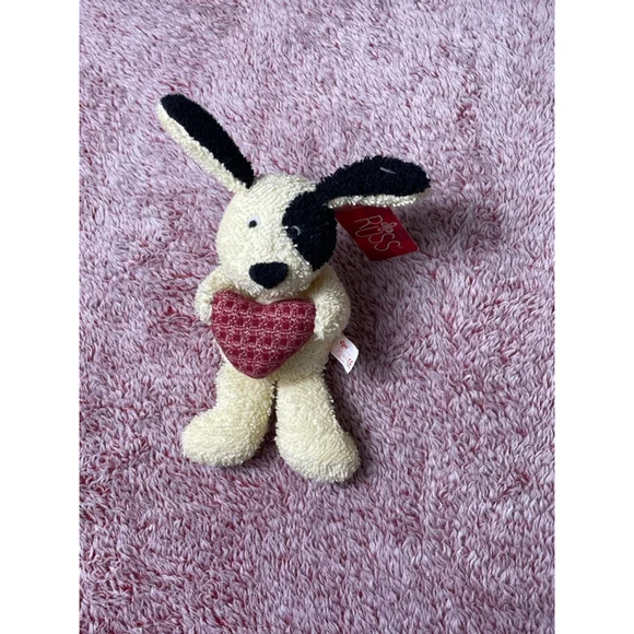 Vintage Baby Russ Stuffed Animal Dog One Size Cream Black Red Heart