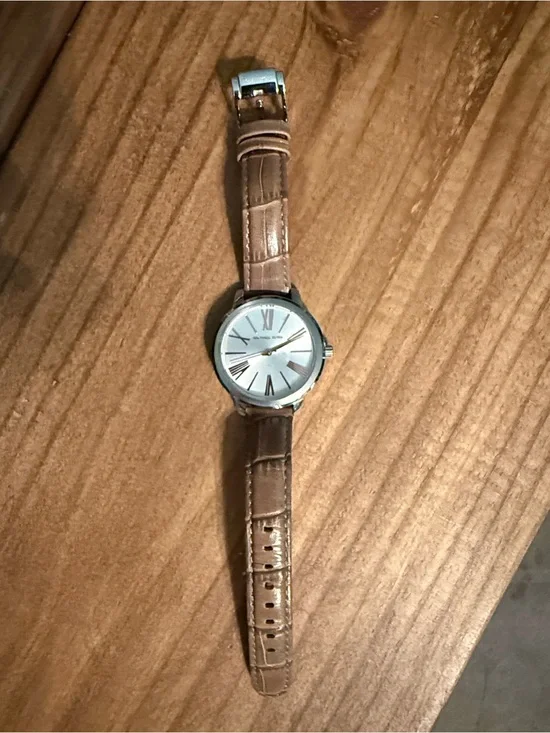 MICHAEL Michael Kors Women's Silver Dial Watch with Brown Leather Strap