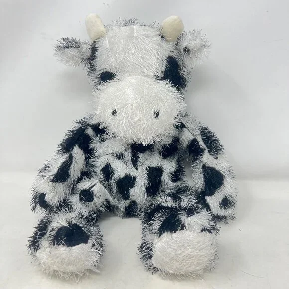 Kellytoy Cow Black White Spots Eyelash Fur Plush Stuffed Animal‎ 12