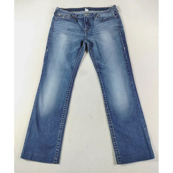 True Religion Slim Flap Straight Jeans Mens 34 Blue Stretch Denim Casual Rocker‎