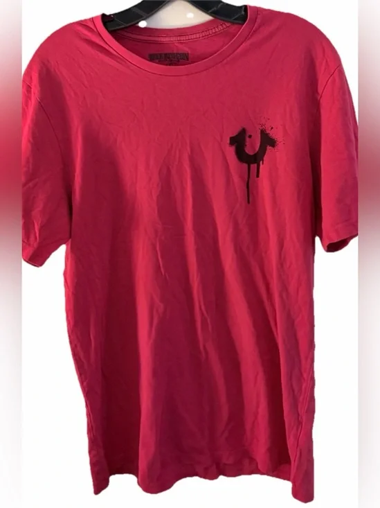 True Religion Mens Red Graphic T-Shirt Short Sleeve Horseshoe‎ Logo medium