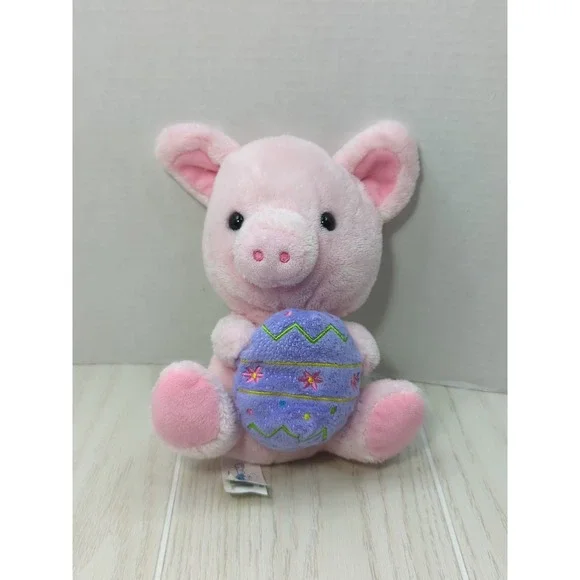 Hug  Fun push pink pig holding purple Easter egg stuffed animal soft‎ toy