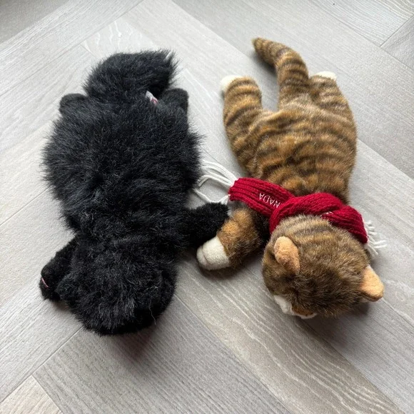 Vintage Ty Beanie Buddy Black Cat & Realistic Brown Tabby Plushies 16