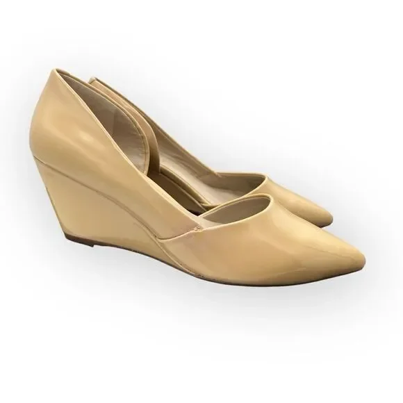 Kenneth Cole Womens Pointy Toe Leather Wedge Ellis Half d'Orsay Pumps Cream Sz 7