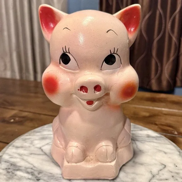 VTG 1950s Chalkware Anthromorphic Piggy Bank 9