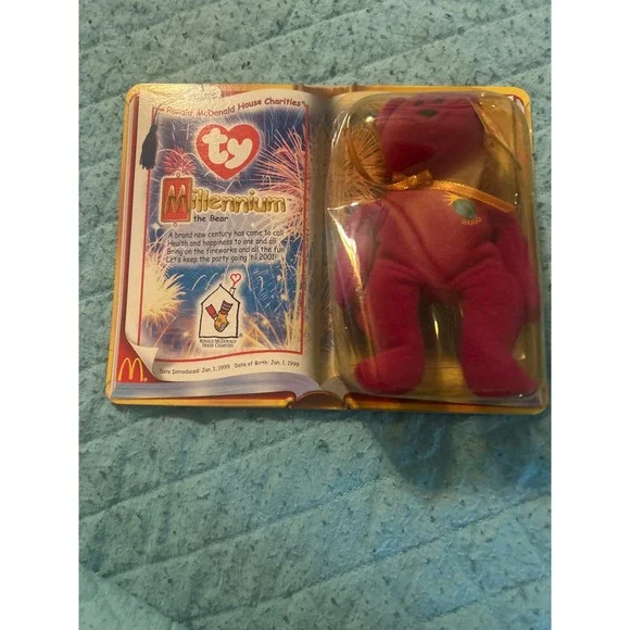 Ty Millennium the Bear McDonald's Teenie Beanie Baby 2000 Sealed RMHC‎ Magenta