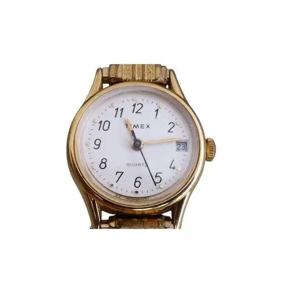 Timex Womens White Dial Gold Trim New Battery Metal Band Date Classic Cocktail