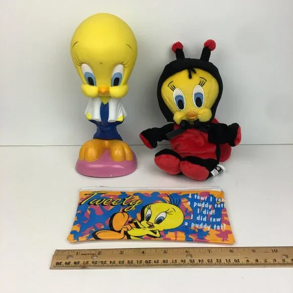 Tweety Bird Bubble Bath Bottle Vinyl Zippered Pencil Case Small‎ Lady Bug Plush