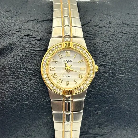 Worthington Two Tone Crystal Bezel Women’s Quartz Watch Working New Battery