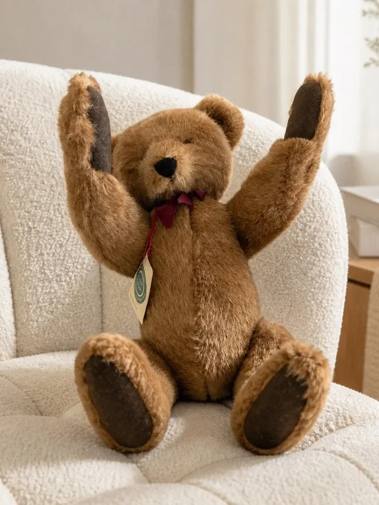 Boyds Bears Brown Plush Teddy with Burgundy Ribbon and Red String Tag