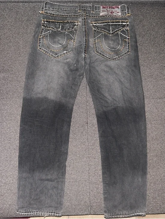 Rare Y2K True Religion Big Stitch Men's Gray Straight Jeans