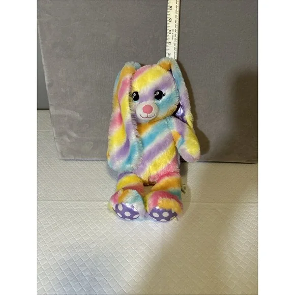 Build A Bear BAB Rainbow Easter Stripe‎ Polka Dot Bunny Rabbit Plush Tie Dye 17
