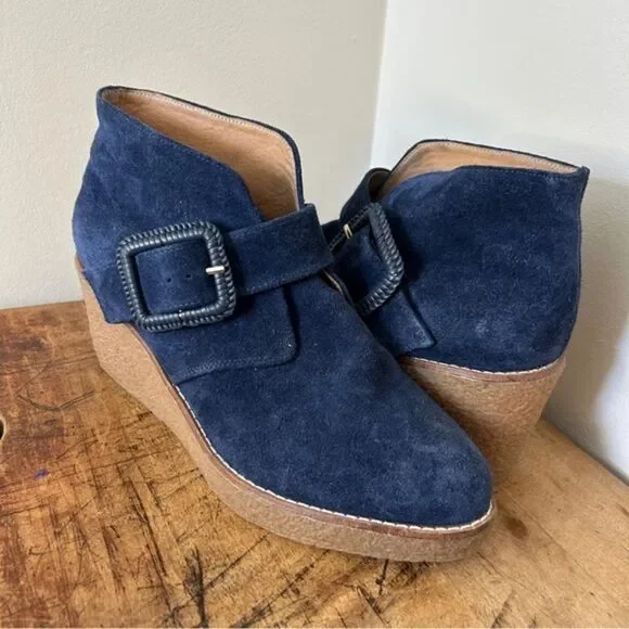 Jack Rogers Navy Blue Suede Wedge Ankle Boots women’s 7 great preworn condition