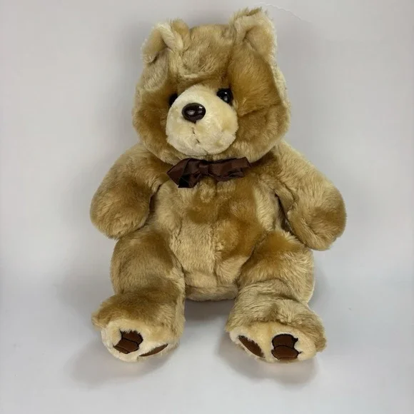 VTG 1992 Cuddle Wit Teddy Bear Plush Stuffed Animal Brown Bow Soft 15