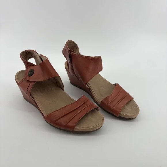 Earth Womens 11 Terra Cotta Attalea Barbados Leather Wedge Sandals Zip Up Boho