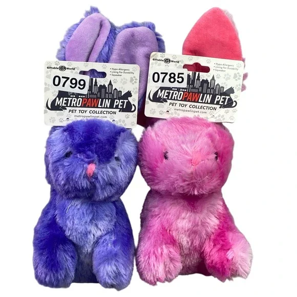 Lot of 2 Bunnies Dog Toy‎ Squeaker Crinkle Ears Metro Pawlin 7