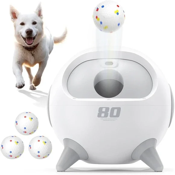 uahpet Automatic Dog Ball Launcher 20-80ft‎ Adjustable w/4 Balls Large Dogs