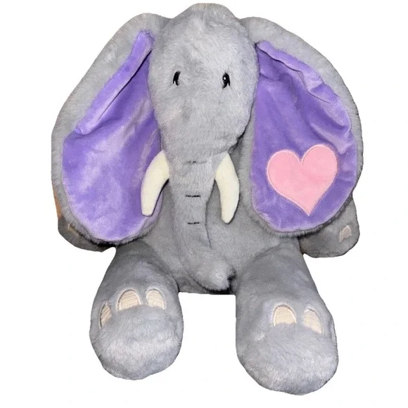 Giggle Scape Elephant Plush Purple Floppy Ears Pink Heart Velvety Soft 13