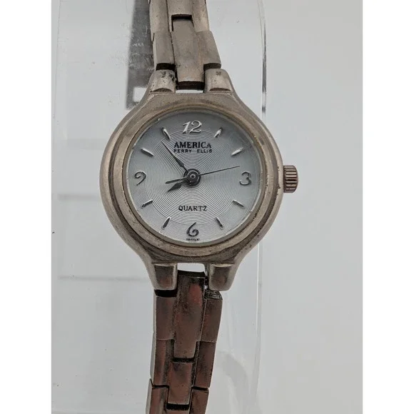 Vtg America Perry Ellis Watch Women 19mm‎ Silver Case 6