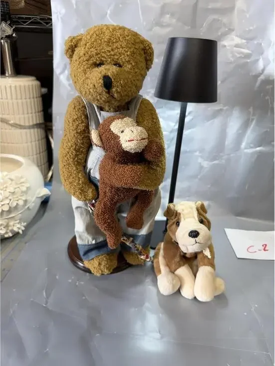 RARE Ty Beanie Babies Buddy Bear w/ Monkey & Dog Plush Set - Excellent Condition
