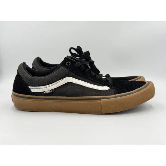 Vans Old Skool Pro Men 10.5 Black Gum Sole Suede Skate Shoes Sneakers Classic