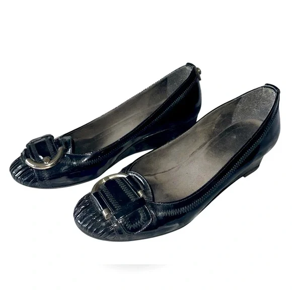 Stuart Weitzman black patent leather wedge shoes 6.5