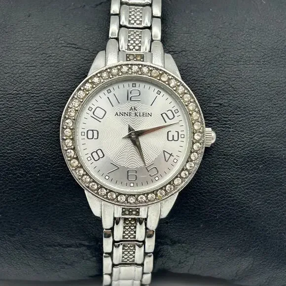 Anne Klein Silver Crystals Stainless Steel Women’s Watch, 30mm New battery