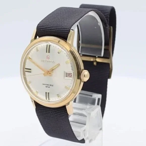 Vintage Helbros Sunburst Date Men's Mechanical Wristwatch FHF 96-4 Gold Tone