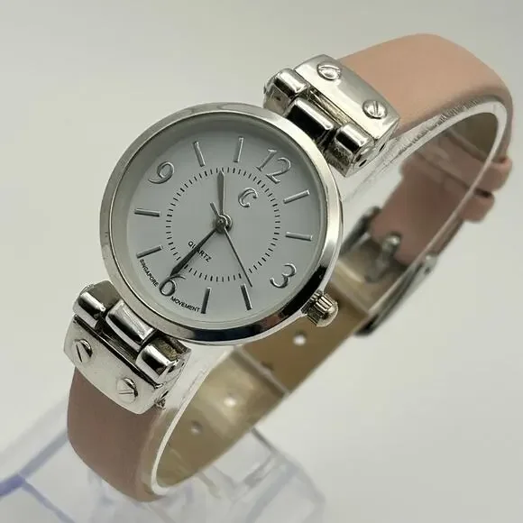 Charming Charlie Silver Tone St. Steel Pink Leather Women’s Watch  New Battery