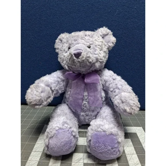 Build A Bear Workshop Plush Teddy Bear Lavender Purple Curly Shaggy Fur Ribbon