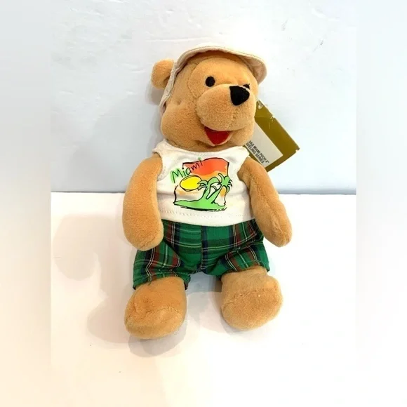 Disney Vintage US Store Traveling Pooh Mini Plush 8” Beanie Miami Pooh #7