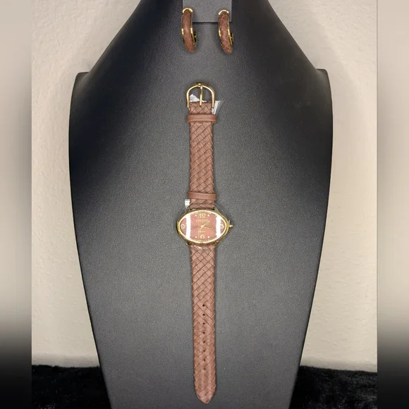 Joan Rivers Classics Collection Gold and Brown Women's Watch & Matching Earrings